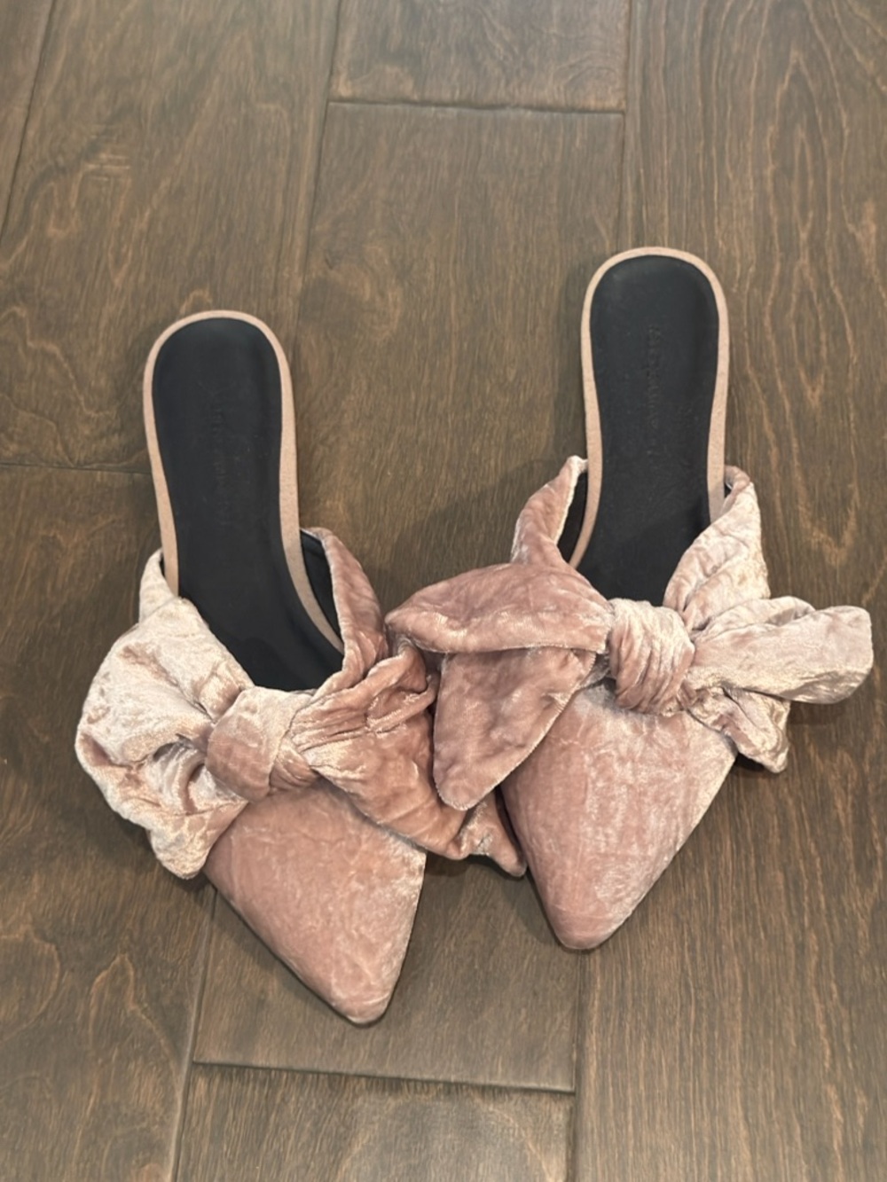 Rebecca Minkoff Blush Velvet Bow Pointed Mules